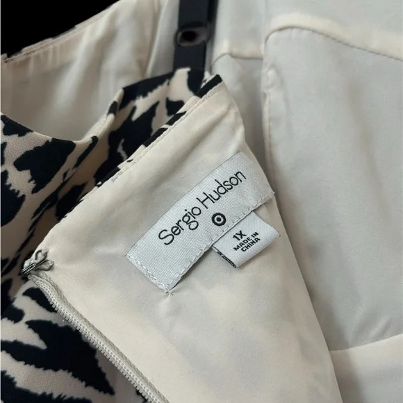 Sergio Hudson Elegant Black and White Print Midi Dress size XL - Picture 6 of 7
